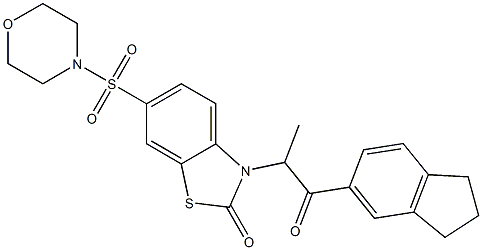 3-[1-(2,3-dihydro-1H-inden-5-yl)-1-oxopropan-2-yl]-6-morpholin-4-ylsulfonyl-1,3-benzothiazol-2-one Struktur