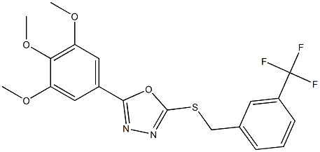 2-[[3-(trifluoromethyl)phenyl]methylsulfanyl]-5-(3,4,5-trimethoxyphenyl)-1,3,4-oxadiazole Struktur