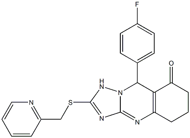 9-(4-fluorophenyl)-2-(pyridin-2-ylmethylsulfanyl)-5,6,7,9-tetrahydro-1H-[1,2,4]triazolo[5,1-b]quinazolin-8-one Struktur