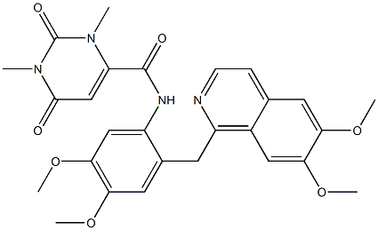 N-[2-[(6,7-dimethoxyisoquinolin-1-yl)methyl]-4,5-dimethoxyphenyl]-1,3-dimethyl-2,6-dioxopyrimidine-4-carboxamide Struktur