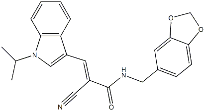 (E)-N-(1,3-benzodioxol-5-ylmethyl)-2-cyano-3-(1-propan-2-ylindol-3-yl)prop-2-enamide Struktur