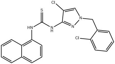 1-[4-chloro-1-[(2-chlorophenyl)methyl]pyrazol-3-yl]-3-naphthalen-1-ylthiourea Struktur