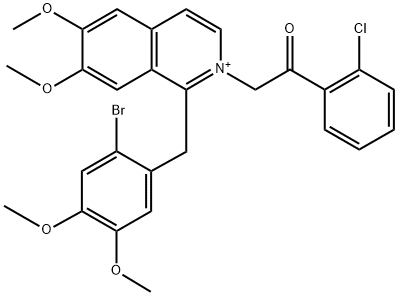 2-[1-[(2-bromo-4,5-dimethoxyphenyl)methyl]-6,7-dimethoxyisoquinolin-2-ium-2-yl]-1-(2-chlorophenyl)ethanone Struktur