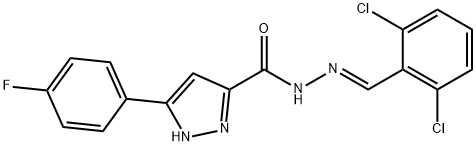 N-[(E)-(2,6-dichlorophenyl)methylideneamino]-3-(4-fluorophenyl)-1H-pyrazole-5-carboxamide Struktur