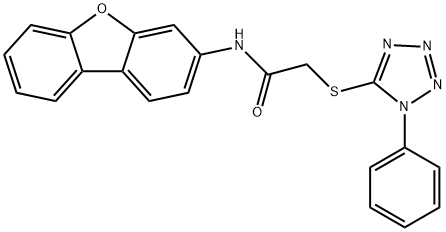 N-dibenzofuran-3-yl-2-(1-phenyltetrazol-5-yl)sulfanylacetamide Struktur