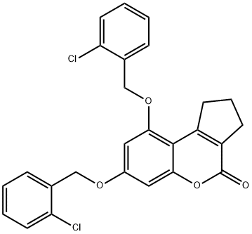 7,9-bis[(2-chlorophenyl)methoxy]-2,3-dihydro-1H-cyclopenta[c]chromen-4-one Struktur