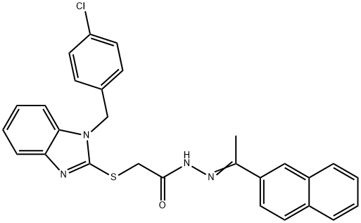 2-[1-[(4-chlorophenyl)methyl]benzimidazol-2-yl]sulfanyl-N-[(Z)-1-naphthalen-2-ylethylideneamino]acetamide Struktur