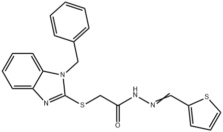 2-(1-benzylbenzimidazol-2-yl)sulfanyl-N-[(E)-thiophen-2-ylmethylideneamino]acetamide Struktur