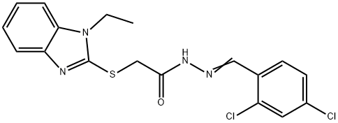 N-[(E)-(2,4-dichlorophenyl)methylideneamino]-2-(1-ethylbenzimidazol-2-yl)sulfanylacetamide Struktur