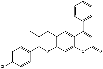 7-[(4-chlorophenyl)methoxy]-4-phenyl-6-propylchromen-2-one Struktur