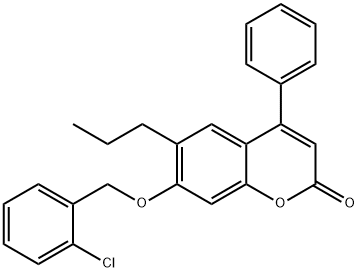 7-[(2-chlorophenyl)methoxy]-4-phenyl-6-propylchromen-2-one Struktur