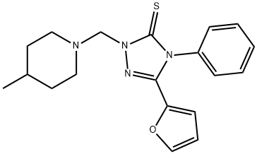 5-(furan-2-yl)-2-[(4-methylpiperidin-1-yl)methyl]-4-phenyl-1,2,4-triazole-3-thione Struktur