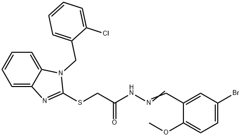 N-[(E)-(5-bromo-2-methoxyphenyl)methylideneamino]-2-[1-[(2-chlorophenyl)methyl]benzimidazol-2-yl]sulfanylacetamide Struktur