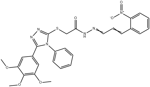 N-[(E)-[(E)-3-(2-nitrophenyl)prop-2-enylidene]amino]-2-[[4-phenyl-5-(3,4,5-trimethoxyphenyl)-1,2,4-triazol-3-yl]sulfanyl]acetamide Struktur