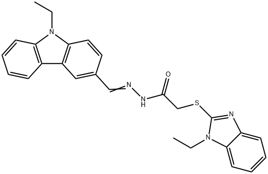 2-(1-ethylbenzimidazol-2-yl)sulfanyl-N-[(E)-(9-ethylcarbazol-3-yl)methylideneamino]acetamide Struktur