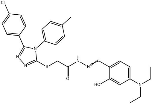 2-[(E)-[[2-[[5-(4-chlorophenyl)-4-(4-methylphenyl)-1,2,4-triazol-3-yl]sulfanyl]acetyl]hydrazinylidene]methyl]-5-(diethylazaniumyl)phenolate Struktur