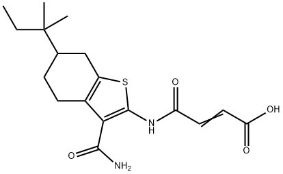 (E)-4-[[3-carbamoyl-6-(2-methylbutan-2-yl)-4,5,6,7-tetrahydro-1-benzothiophen-2-yl]amino]-4-oxobut-2-enoic acid Struktur