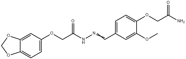 2-[4-[(E)-[[2-(1,3-benzodioxol-5-yloxy)acetyl]hydrazinylidene]methyl]-2-methoxyphenoxy]acetamide Struktur