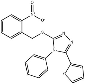 3-(furan-2-yl)-5-[(2-nitrophenyl)methylsulfanyl]-4-phenyl-1,2,4-triazole Struktur