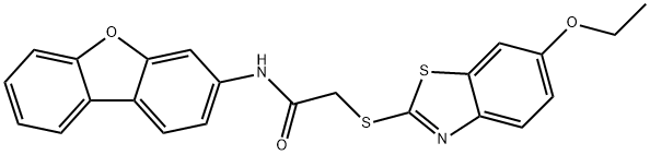 N-dibenzofuran-3-yl-2-[(6-ethoxy-1,3-benzothiazol-2-yl)sulfanyl]acetamide Struktur