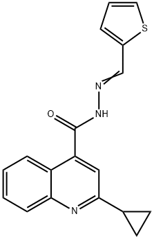 2-cyclopropyl-N-[(E)-thiophen-2-ylmethylideneamino]quinoline-4-carboxamide Struktur