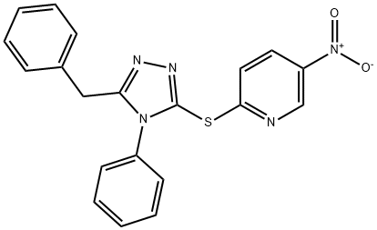 2-[(5-benzyl-4-phenyl-1,2,4-triazol-3-yl)sulfanyl]-5-nitropyridine Struktur