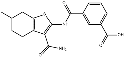 3-[(3-carbamoyl-6-methyl-4,5,6,7-tetrahydro-1-benzothiophen-2-yl)carbamoyl]benzoic acid Struktur