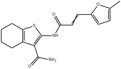 2-[[(E)-3-(5-methylfuran-2-yl)prop-2-enoyl]amino]-4,5,6,7-tetrahydro-1-benzothiophene-3-carboxamide Struktur