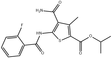 propan-2-yl 4-carbamoyl-5-[(2-fluorobenzoyl)amino]-3-methylthiophene-2-carboxylate Struktur