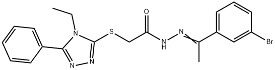 N-[(Z)-1-(3-bromophenyl)ethylideneamino]-2-[(4-ethyl-5-phenyl-1,2,4-triazol-3-yl)sulfanyl]acetamide Struktur