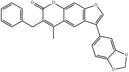 3-(1,3-benzodioxol-5-yl)-6-benzyl-5-methylfuro[3,2-g]chromen-7-one Struktur