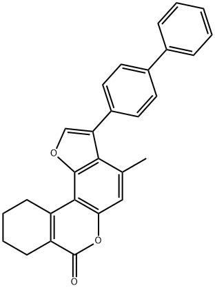 4-methyl-3-(4-phenylphenyl)-8,9,10,11-tetrahydro-[1]benzofuro[6,7-c]isochromen-7-one Struktur