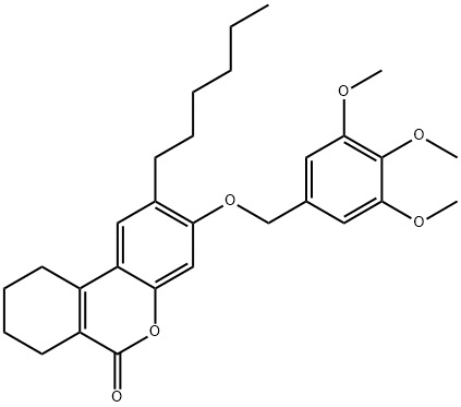 2-hexyl-3-[(3,4,5-trimethoxyphenyl)methoxy]-7,8,9,10-tetrahydrobenzo[c]chromen-6-one Struktur