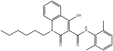 N-(2,6-dimethylphenyl)-1-hexyl-4-hydroxy-2-oxoquinoline-3-carboxamide Struktur