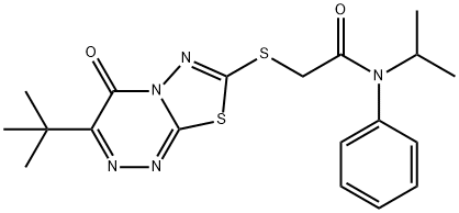 2-[(3-tert-butyl-4-oxo-[1,3,4]thiadiazolo[2,3-c][1,2,4]triazin-7-yl)sulfanyl]-N-phenyl-N-propan-2-ylacetamide Struktur