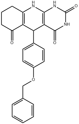 5-(4-phenylmethoxyphenyl)-1,5,7,8,9,10-hexahydropyrimido[4,5-b]quinoline-2,4,6-trione Struktur