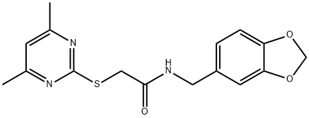 N-(1,3-benzodioxol-5-ylmethyl)-2-(4,6-dimethylpyrimidin-2-yl)sulfanylacetamide Struktur