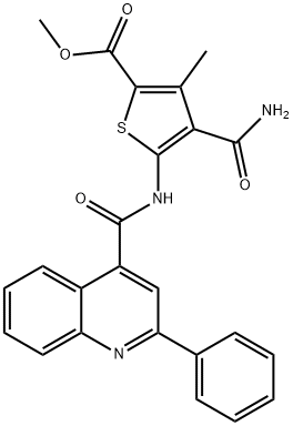 methyl 4-carbamoyl-3-methyl-5-[(2-phenylquinoline-4-carbonyl)amino]thiophene-2-carboxylate Struktur