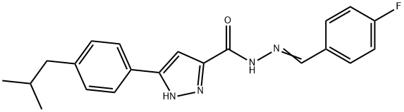 N-[(E)-(4-fluorophenyl)methylideneamino]-3-[4-(2-methylpropyl)phenyl]-1H-pyrazole-5-carboxamide Struktur