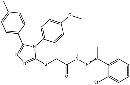 N-[(Z)-1-(2-chlorophenyl)ethylideneamino]-2-[[4-(4-methoxyphenyl)-5-(4-methylphenyl)-1,2,4-triazol-3-yl]sulfanyl]acetamide Struktur