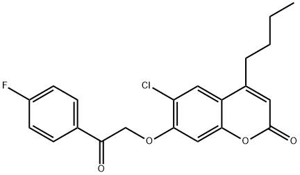 4-butyl-6-chloro-7-[2-(4-fluorophenyl)-2-oxoethoxy]chromen-2-one Struktur