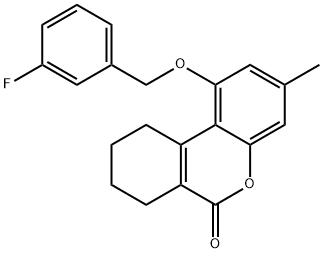 1-[(3-fluorophenyl)methoxy]-3-methyl-7,8,9,10-tetrahydrobenzo[c]chromen-6-one Struktur