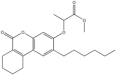 methyl 2-[(2-hexyl-6-oxo-7,8,9,10-tetrahydrobenzo[c]chromen-3-yl)oxy]propanoate Struktur