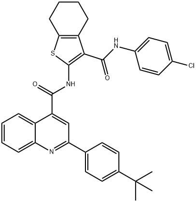 2-(4-tert-butylphenyl)-N-[3-[(4-chlorophenyl)carbamoyl]-4,5,6,7-tetrahydro-1-benzothiophen-2-yl]quinoline-4-carboxamide Struktur