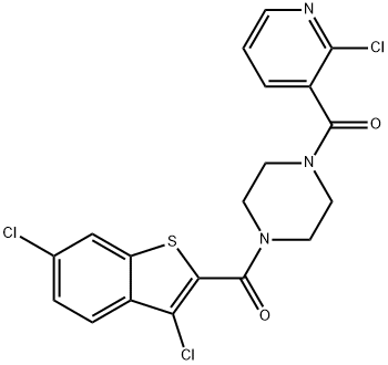 (2-chloropyridin-3-yl)-[4-(3,6-dichloro-1-benzothiophene-2-carbonyl)piperazin-1-yl]methanone Struktur