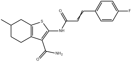 2-[[(E)-3-(4-fluorophenyl)prop-2-enoyl]amino]-6-methyl-4,5,6,7-tetrahydro-1-benzothiophene-3-carboxamide Struktur