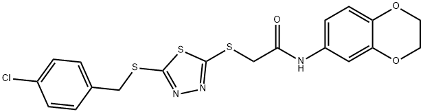 2-[[5-[(4-chlorophenyl)methylsulfanyl]-1,3,4-thiadiazol-2-yl]sulfanyl]-N-(2,3-dihydro-1,4-benzodioxin-6-yl)acetamide Struktur