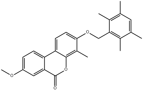 8-methoxy-4-methyl-3-[(2,3,5,6-tetramethylphenyl)methoxy]benzo[c]chromen-6-one Struktur