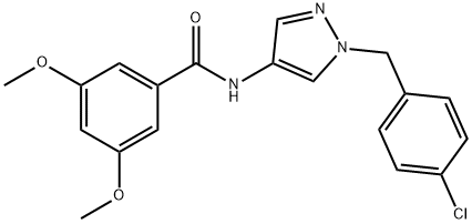 N-[1-[(4-chlorophenyl)methyl]pyrazol-4-yl]-3,5-dimethoxybenzamide Struktur