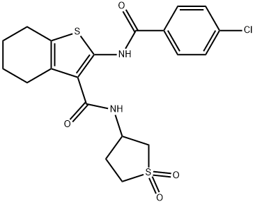 2-[(4-chlorobenzoyl)amino]-N-(1,1-dioxothiolan-3-yl)-4,5,6,7-tetrahydro-1-benzothiophene-3-carboxamide Struktur